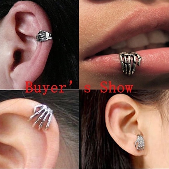 Jewelry | 2pc Skeleton Hand Bone Cuff Cheater Faker Earring Non Pierce ...